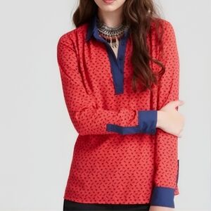 Free People Red Horse Print Boyfriend Blouse – Size Medium